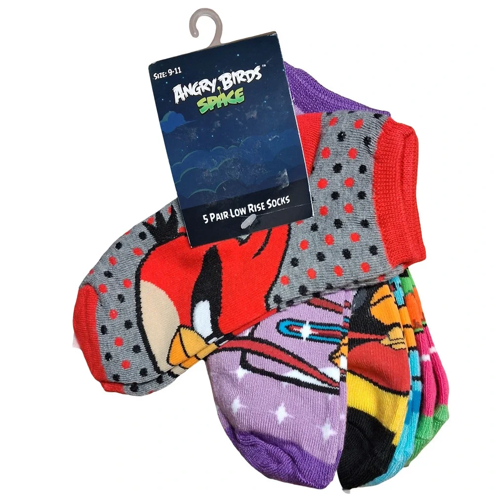Angry Birds Space Low Rise Socks 5-Pair Pack Size 9-11 Multicolor Cartoon New